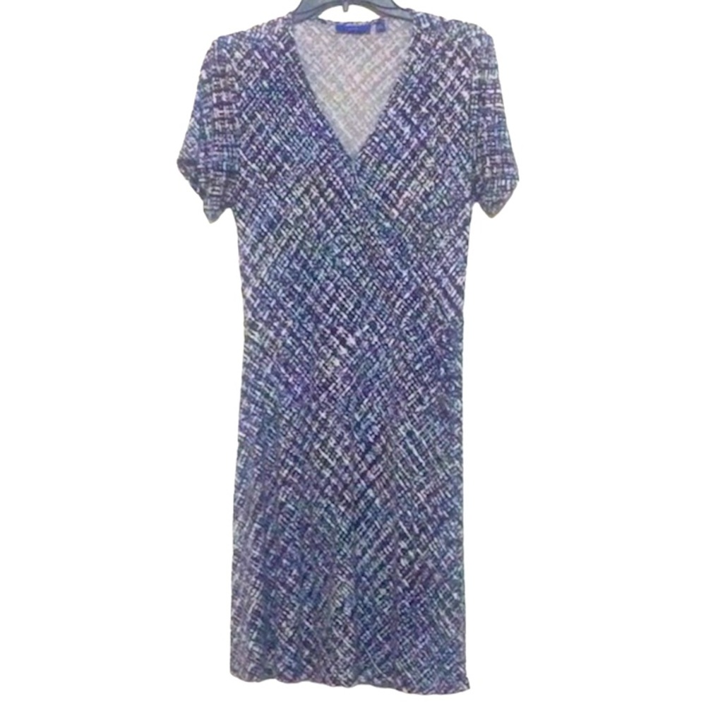 π Apt 9 blue & white black lines in this short sleeve v-neck midi dress women M